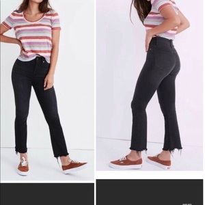 Madewell Womens Stetch Cali Demi Jeans Boot Ankle Fray Black Distress Size 25